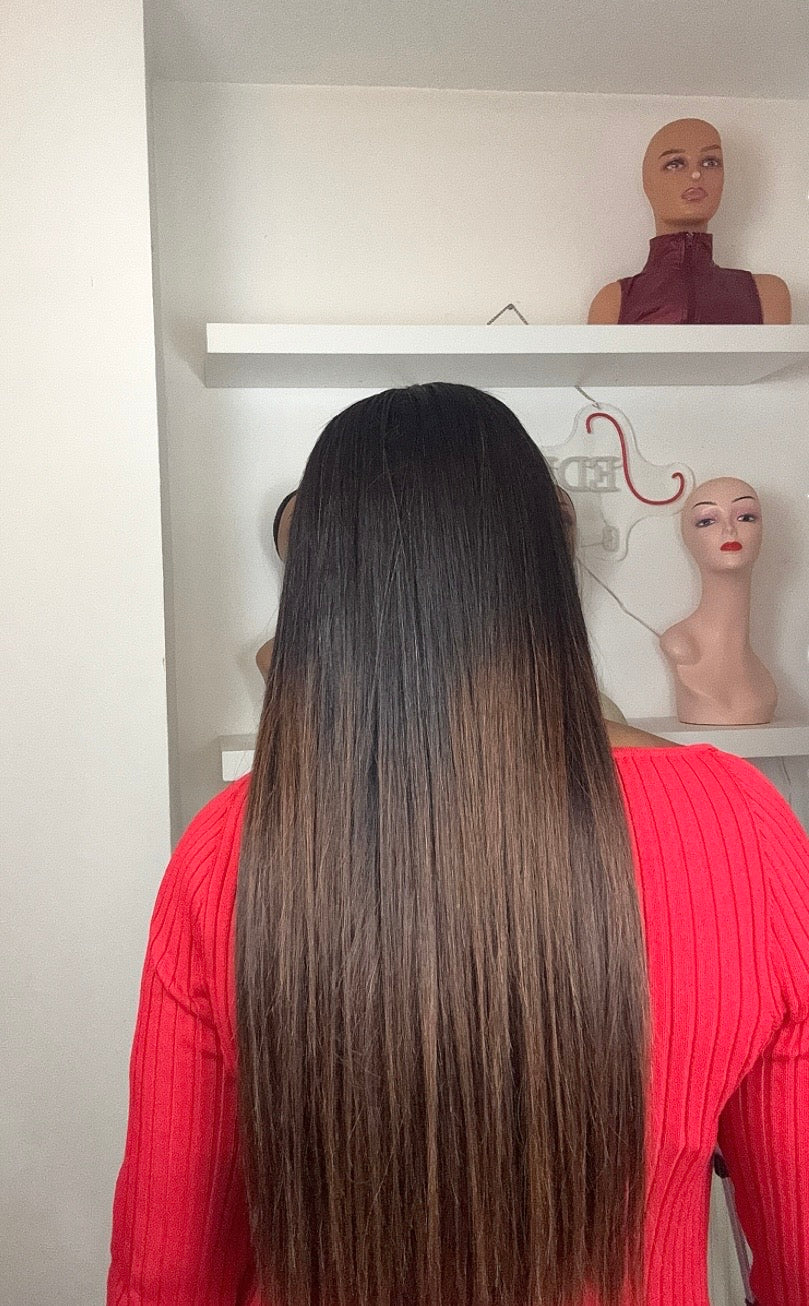 002 Ombre Brown Bone Straight Vietnamese super double drawn