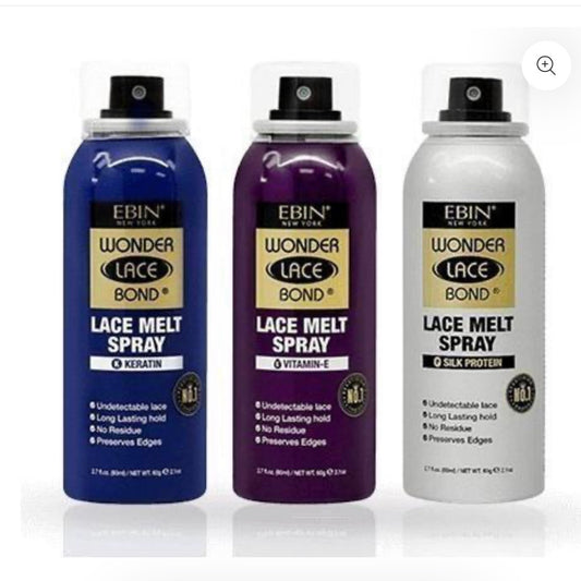 Ebin New York Wonder Lace
Bond Lace Melt Spray Silk
Protein/Keratin/Vitamin E 80ml