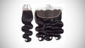 Two hair bundles with a lace closure on a white background