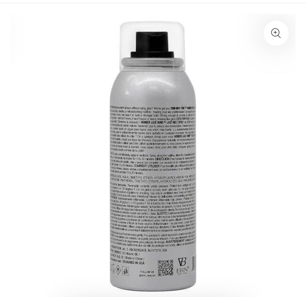 Ebin New York Wonder Lace
Bond Lace Melt Spray Silk
Protein/Keratin/Vitamin E 80ml